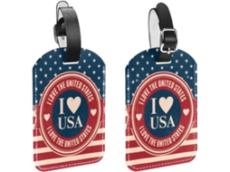 Conjunto De 2 Etiquetas Bagagem Em Couro Pu Com A Bandeira Americana E Estrelas Eu Amo Os Eua Proteção Privacidade