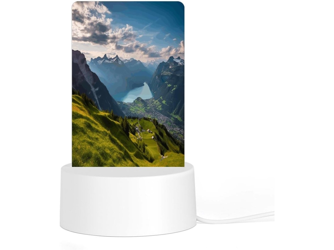Luminária Noturna De Acrílico Com Base Plástica Encaixável, Pronta Uso, Com Estampa Dos Alpes Suíços, Ideal O