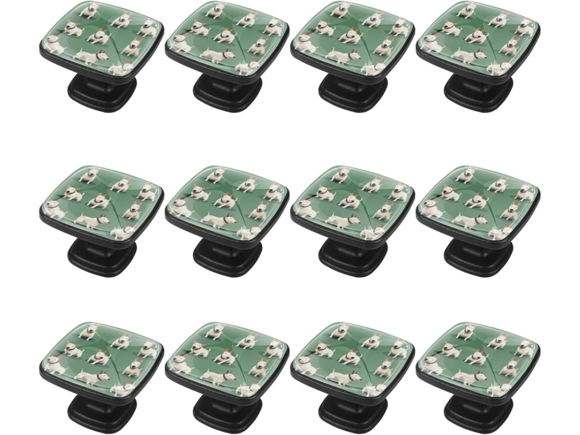 Puxadores E Botões Quadrados Para Gavetas Armários, Conjunto De 12 Peças, Com Desenho De Um Buldogue Verde, Ideais Para