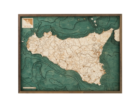 Mapa 3D com Moldura Sicília L Madeira Multicolorido 81X6X61 Cm CUTTING BROTHERS