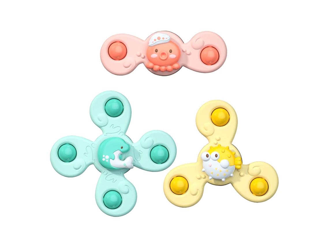 3 Brinquedos Giratórios Com Ventosa Para Banho Bebê Design Cartoon Seguro