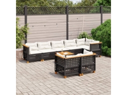 Vidaxl 9 Pcs Conjunto De Sofás P/ Jardim C/ Almofadões Vime Pe Preto
