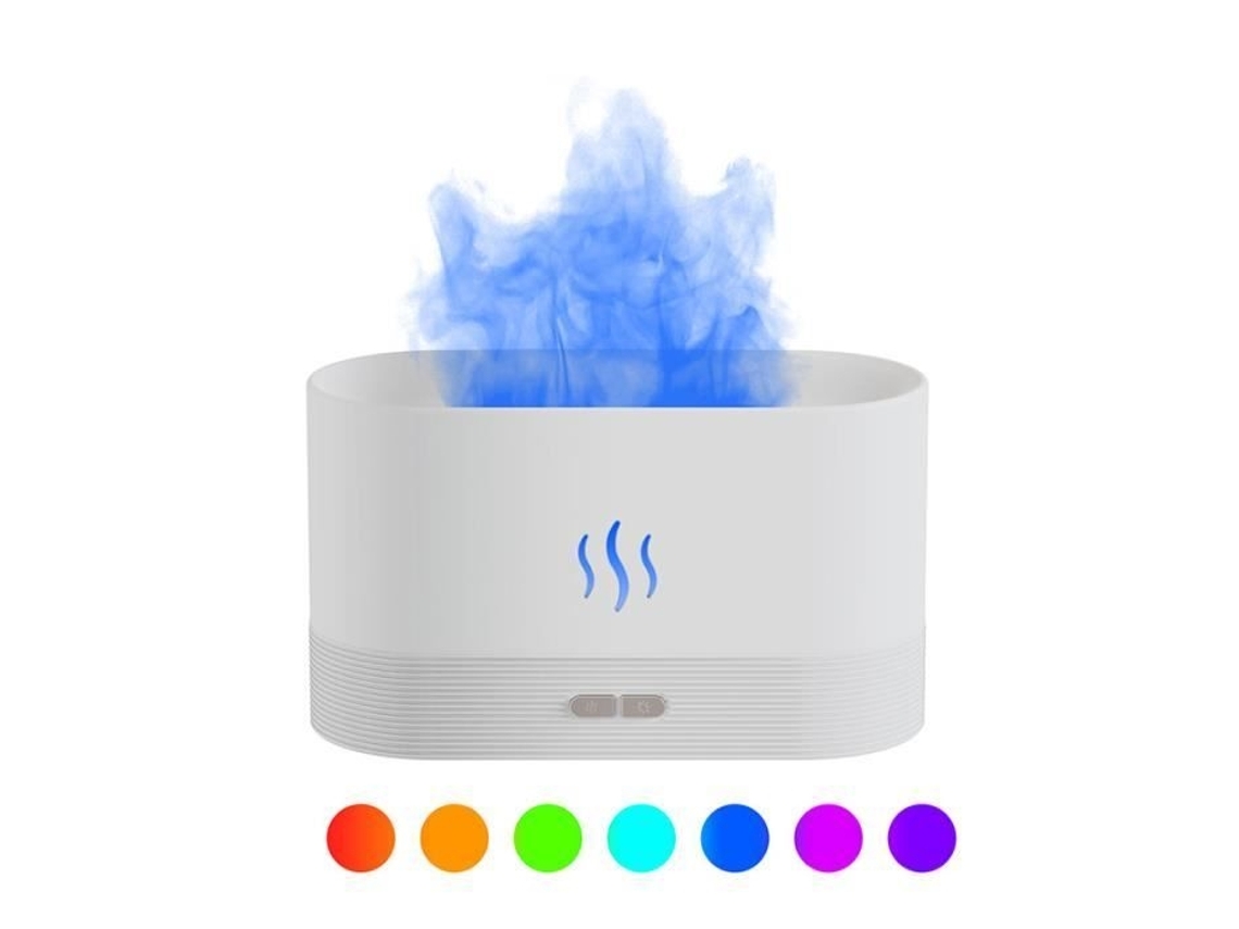 Difusor De Chamas Branco Colorido Com Umidificador Óleos Essenciais, Simulação Chama Fogo, Aromatizador Ambientes.