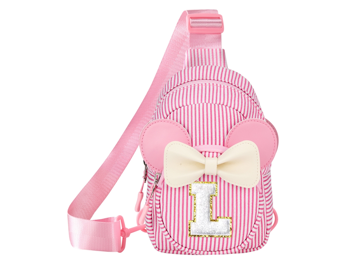 Mala A Tiracolo Infantil Às Riscas Com Laço E Letra L (rosa)