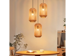 Luminária pendente NETTLIFE Boho em rattan para mesa de jantar com 3 lâmpadas E27, altura ajustável, estilo retrô (lâmpadas não incluídas)