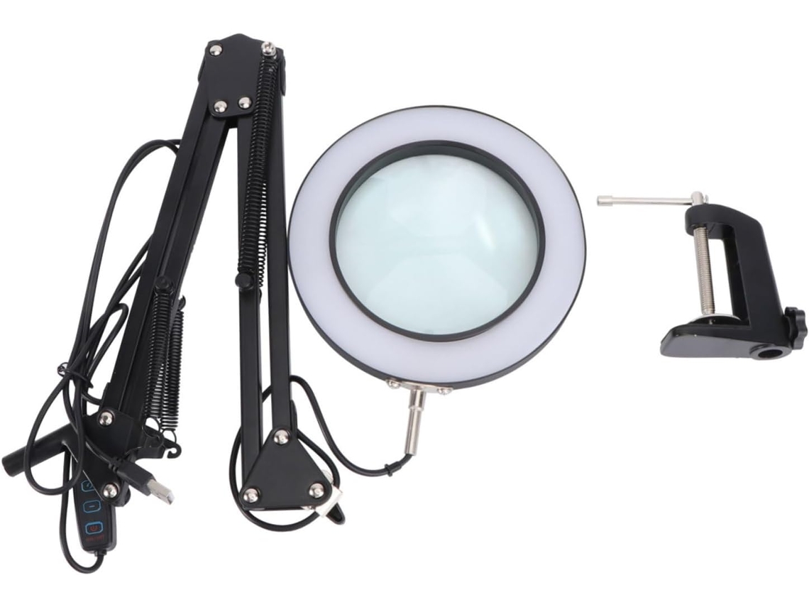 Luminária de Mesa Led com Lupa e Presilha, Ideal para Soldagem e Artesanato. SFUSHOS