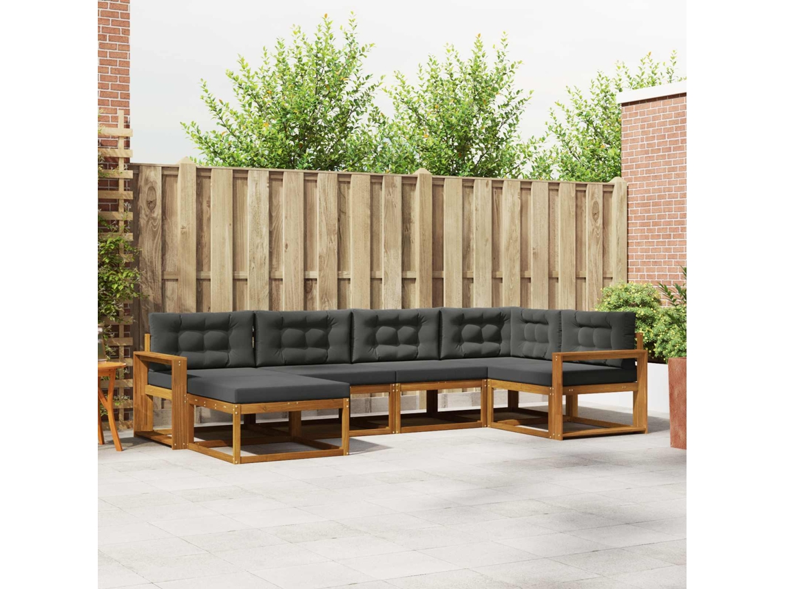 Vidaxl Conjunto De Sofás Para Exterior 6 Unid. Natural E Antracite