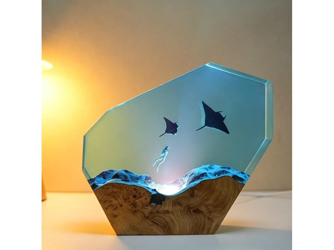 Luminária De Resina Oceânica Luz Noturna Subaquática Com