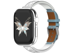 Bracelete Para Apple Watch 42/41/40/38mm - Híbrida Butterfly: Aço Inoxidável E Couro Genuíno Prateada + Azul Celeste