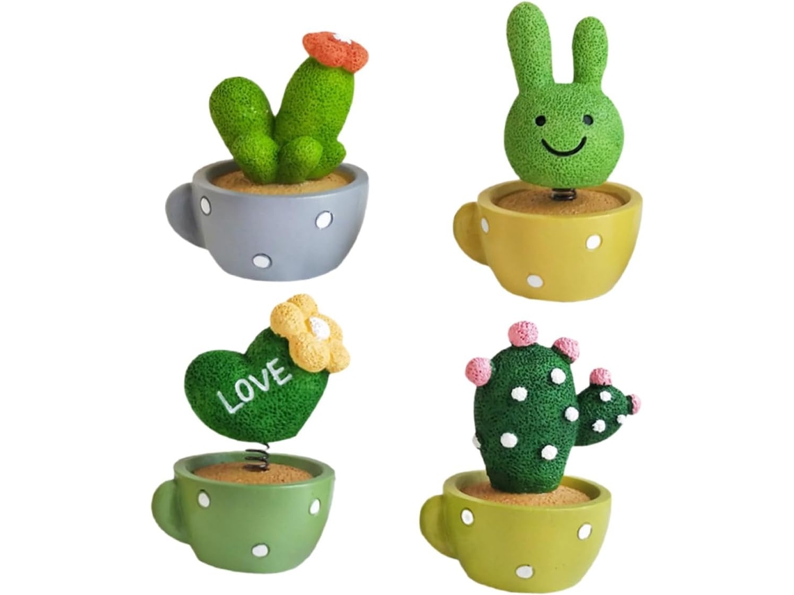 Conjunto De 3 Decorações De Vasos De Cactos Para Bolos E Enfeites Adoráveis, Verde, 4 Peças * 3