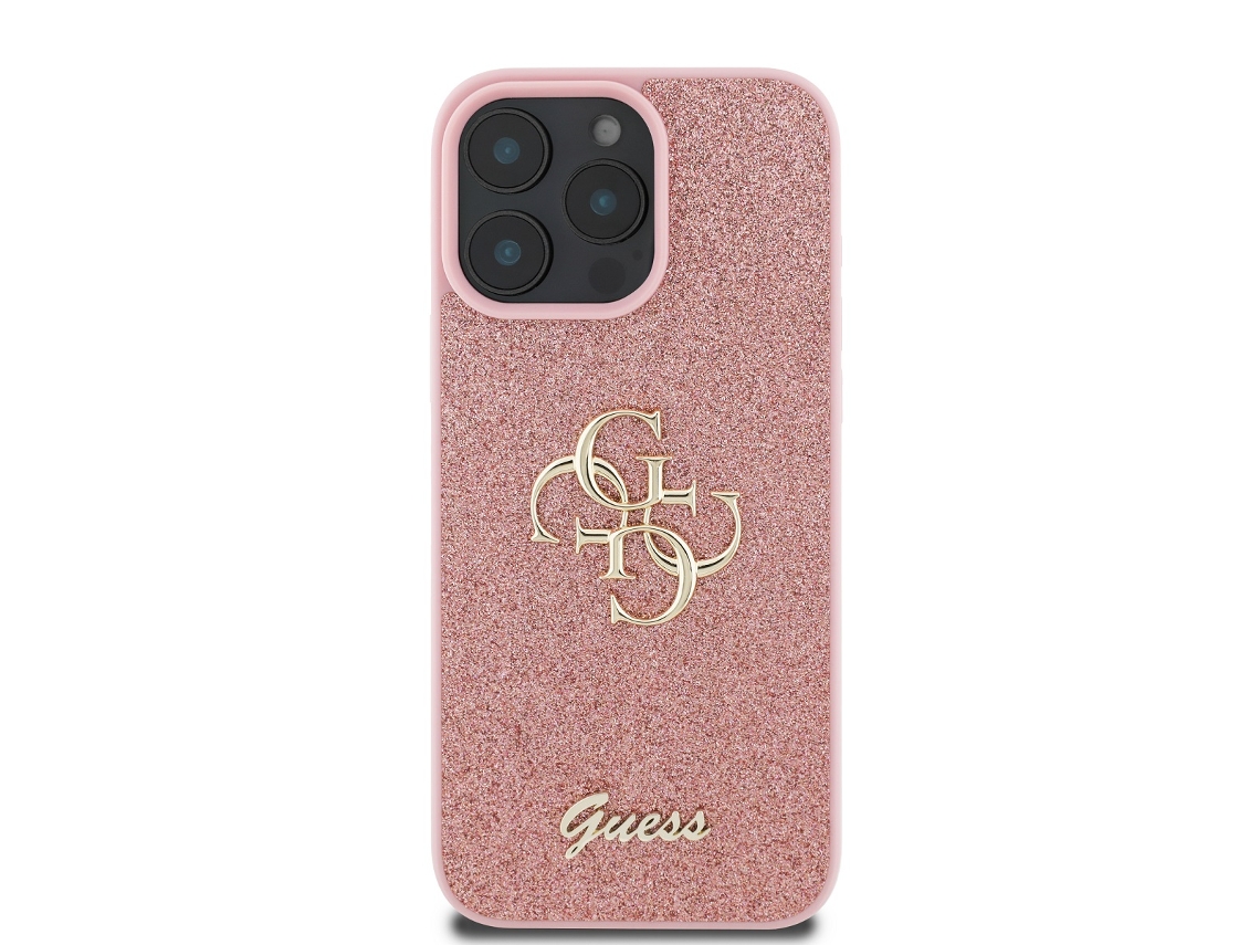 Capa Brilhantes Logótipo Para Iphone 16 Pro Max Guess Rosa