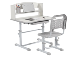 Conjunto De Secretária E Cadeira Infantil Com Altura Ajustável E Ângulo De Mesa Ajustável 80x54,5x82-104 Cm Cinza E Branco
