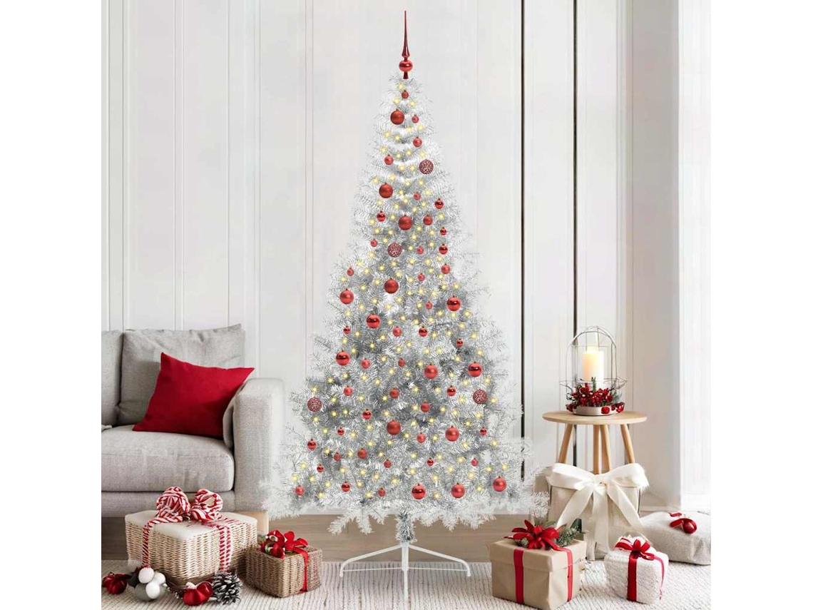 Vidaxl Árvore De Natal Artificial Pré-iluminada Prateado 210 Cm Pet