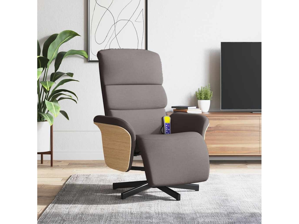 Vidaxl Cadeira Massagens Reclin. C/ Apoio Pés Tecido Cinza-acastanhado
