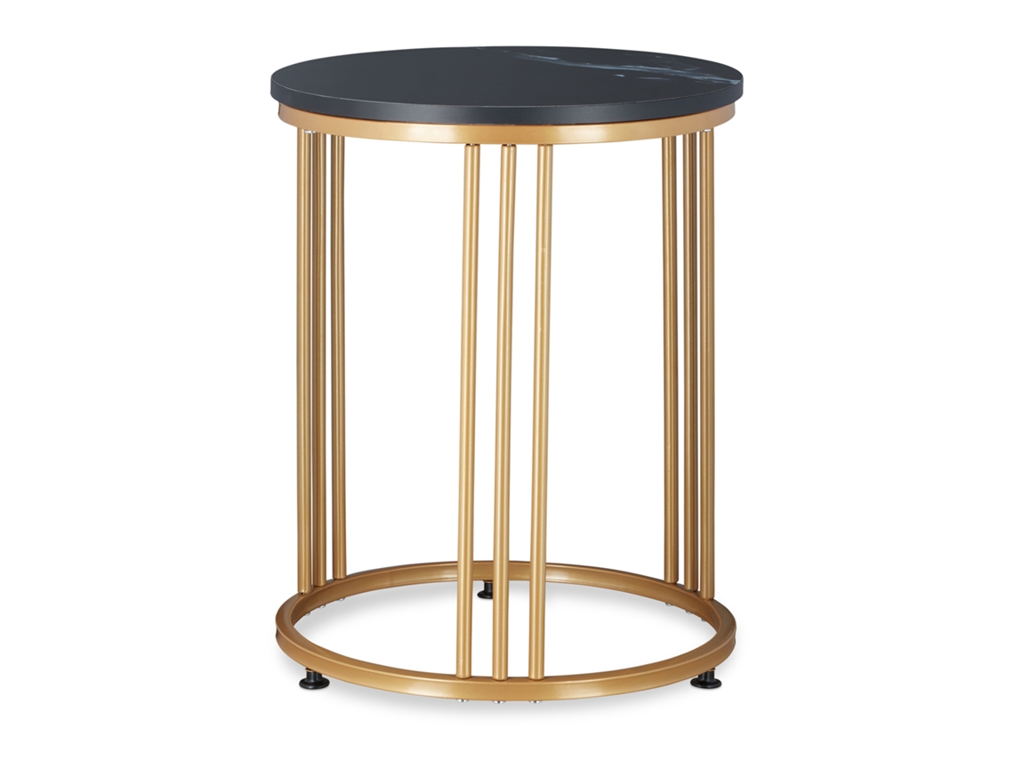 Mesa De Apoio Relaxdays Marmo, Para Sala, Metal E Mdf, Mesa De Sofá Redonda Hxd: 51 X 41 Cm, Preto/dourado
