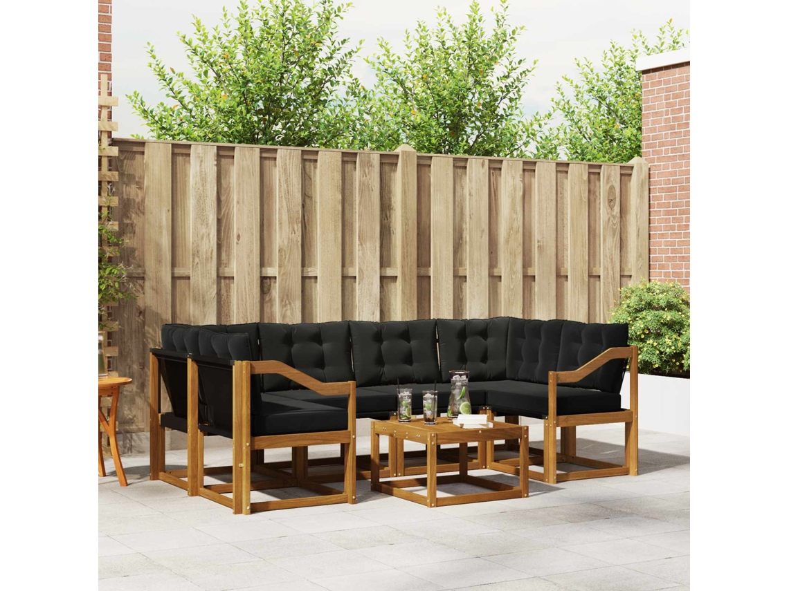 Vidaxl Conjunto De Sofás Para Exterior 7 Pcs Natural E Preto