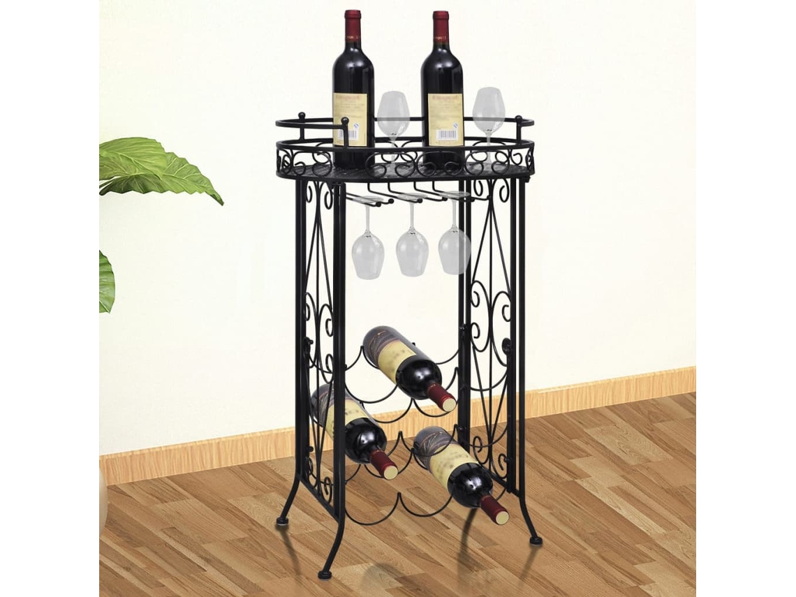 Vidaxl Garrafeira De Metal, Mesa Com Ganchos Para 9 Garrafas De Vinho