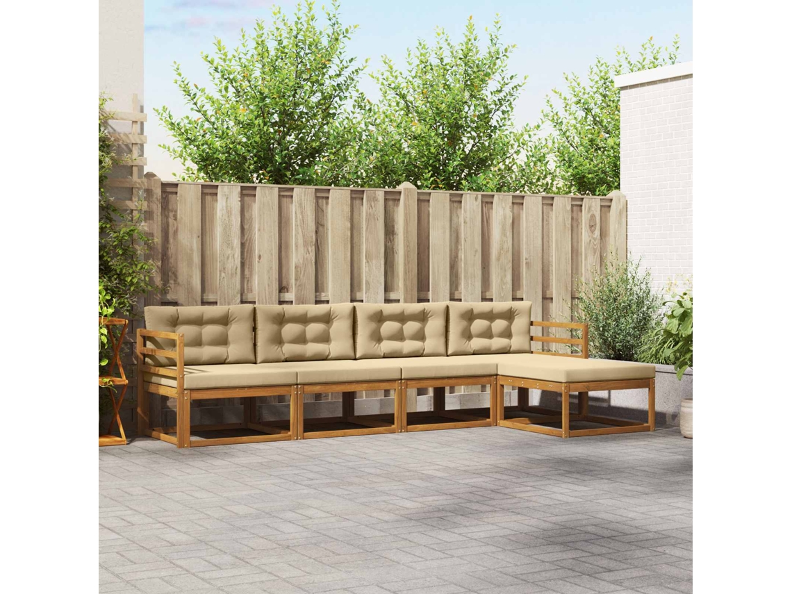 Vidaxl Conjunto De Sofás Para Exterior 5 Pcs Natural E Bege