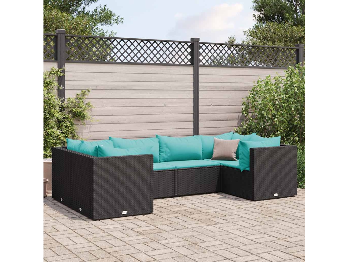 6 Pcs Conjunto Lounge De Jardim C/ Almofadões Vime Pe Preto Dkd Home Decor