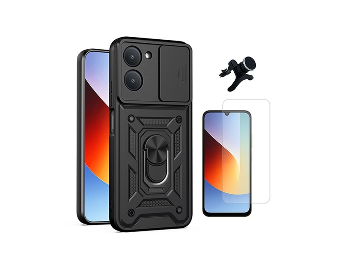 Kit Vidro Temperado Cleargorilasglass Capa De Proteção Militar Magnética Janela Suporte Com Pernas Para Xiaomi Redmi A7 4g - Preto