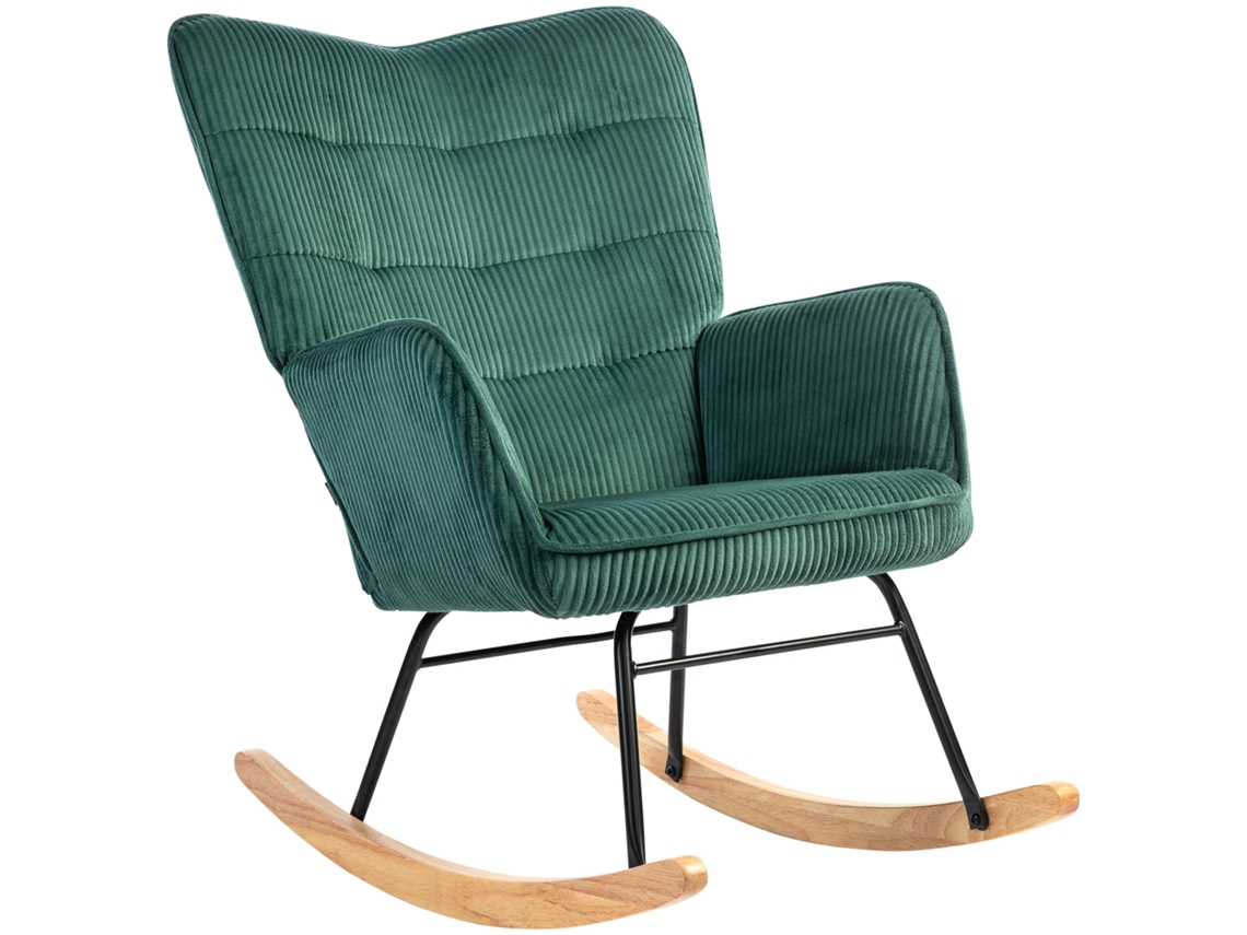 Cadeira De Balanço Verde Escuro Estilo Corda, Com Braços E Base De Madeira, Para Relaxar Na Sala Ou Quarto.