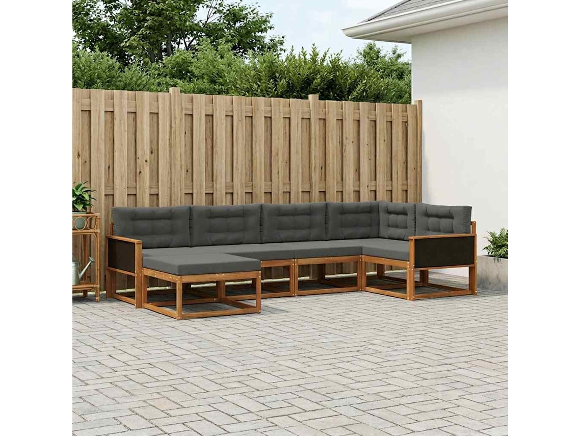 Vidaxl Conjunto De Sofás Para Exterior 6 Pcs Natural E Antracite
