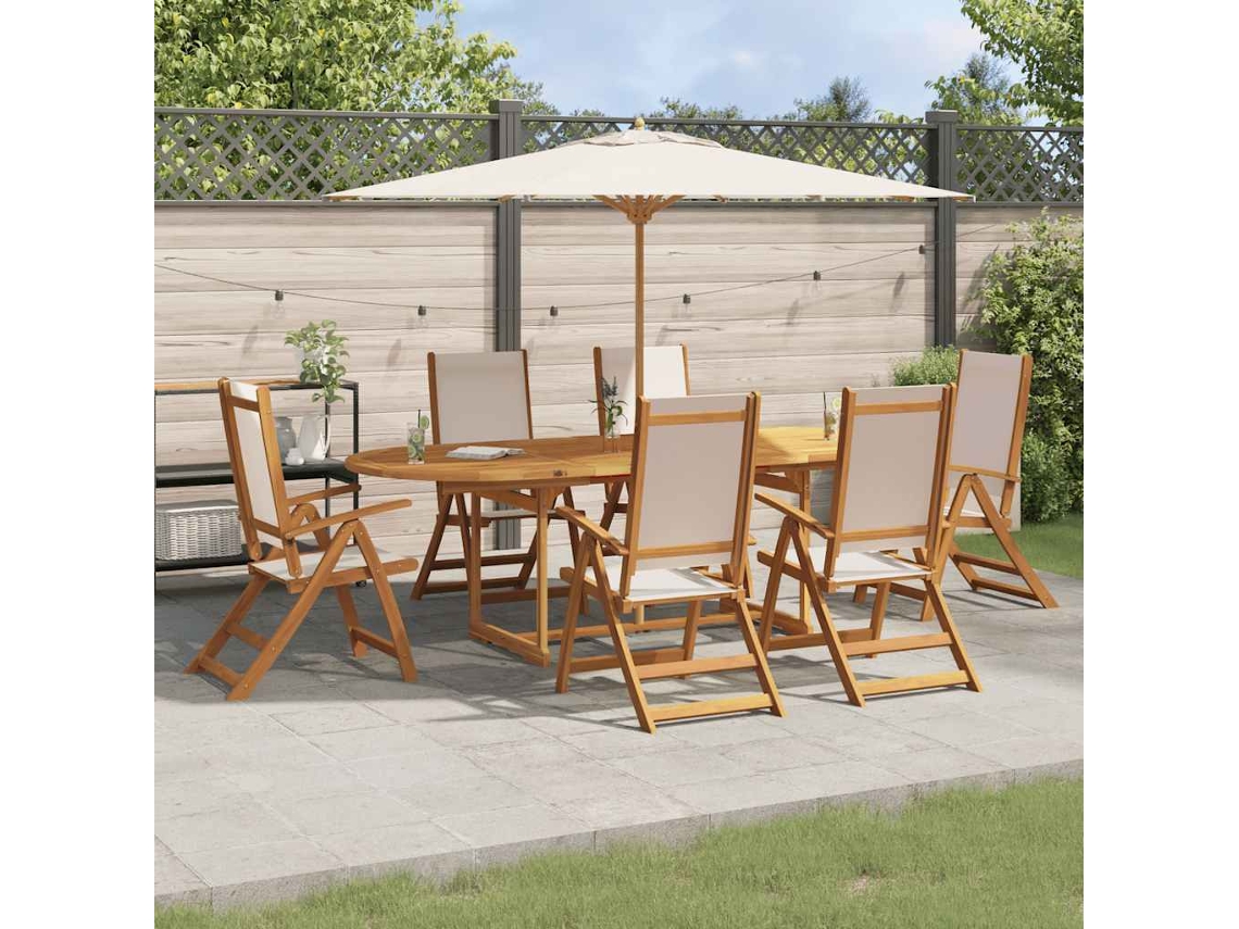 Vidaxl 7 Pcs Conjunto De Jantar Para Jardim Acácia Maciça E Textilene
