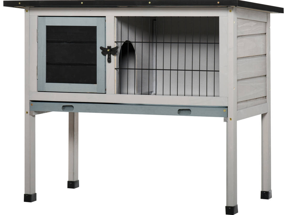 Gaiola para coelhos PAWHUT D51-119GY (Cinzento - 86 x 45 x 70 cm - Madeira de Abeto)