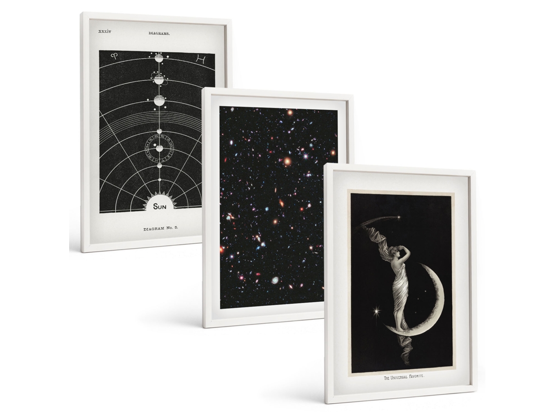Conjunto De Pinturas Sistema Solar, Figura Noturna Espelharte (3 Peças 40x60 Cm)