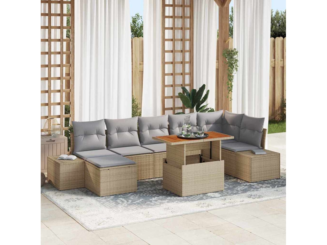 Vidaxl Conjunto De Sofá De Jardim 8 Unid. Bege E Cinza