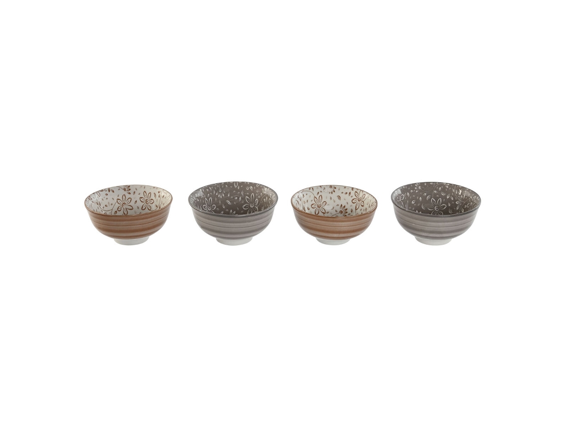 Conjunto de tigelas florais Shabby Chic de porcelana marrom bege Home Esprit 11,5 x 11,5 x 6 cm
