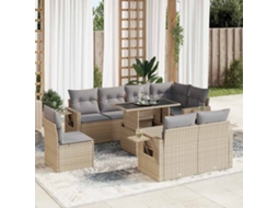 Vidaxl 9 Pcs Conjunto De Sofás P/ Jardim Com Almofadões Vime Pe Bege