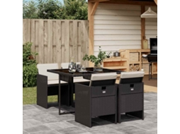 Vidaxl 5 Pcs Conjunto de Jantar P/ Jardim C/ Almofadões Vime Pe Preto