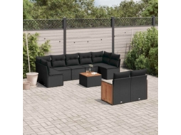 Vidaxl 10 Pcs Conjunto Sofás De Jardim C/ Almofadões Vime Pe Preto