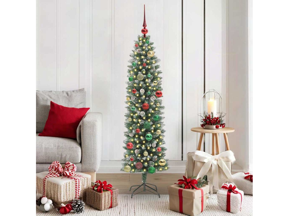 Vidaxl Árvore Slim De Natal Artificial Verde E Branco 150 Cm