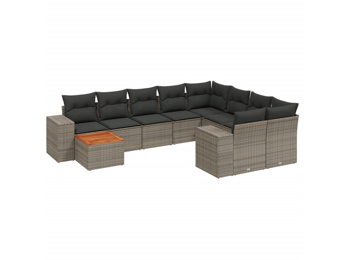 Conjunto de 10 Sofás de Jardim com Almofadões Vime Pe Cinzento MAISON EXCLUSIVE