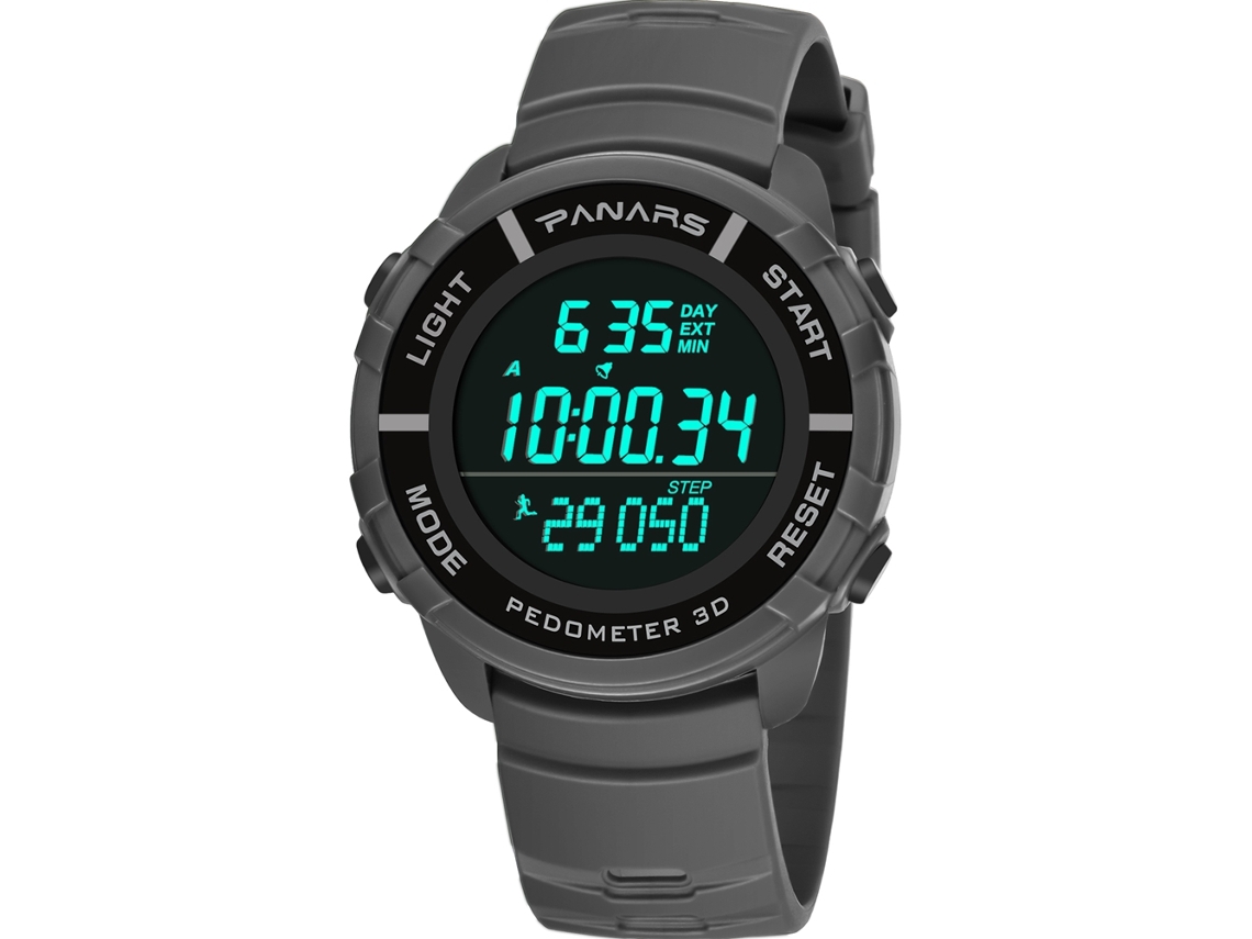 Relógio de Pulso Panars Multifuncional Pedometer 3d Resistente À Água com Cinto Pu Cinza