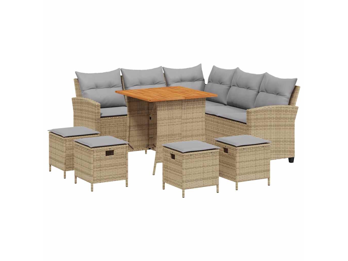 Conjunto de 6 Sofás de Jardim com Almofadões em Vime Bege MAISON EXCLUSIVE