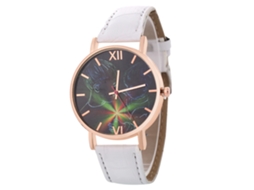 Relógio de quartzo com pulseira de couro PU, mostrador redondo moderno para casais, pulseira branca.