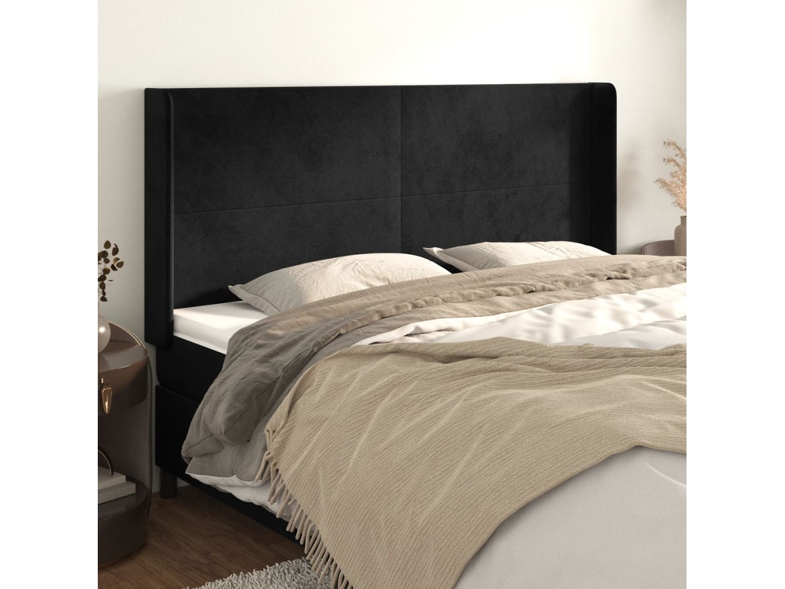 Vidaxl Cabeceira De Cama C/ Abas Veludo 183x16x118/128 Cm Preto
