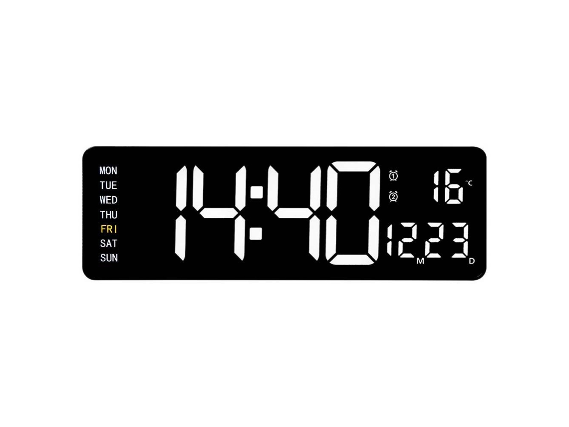 Elysve Relógio Digital De Parede Led, Automático, 16 Polegadas, Preto, Para Sala, Quarto, Escritório E Decoração Moderna