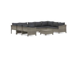 Conjunto de 10 Garden Lounge com Almofadões Vime Pe Cinzento MAISON EXCLUSIVE