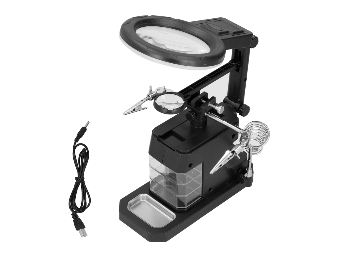 Estação de solda com lupa LED e suporte USB para reparos