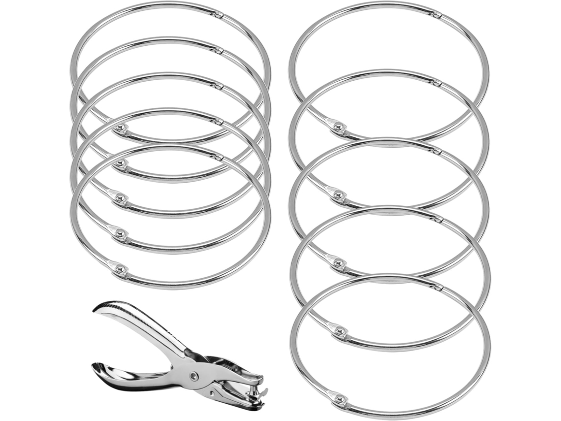 Conjunto De 10 Argolas De Metal 9cm 3, 54 Polegadas Com Furador Artesanato, Chaveiros E Projetos Diy Grande Capacidade