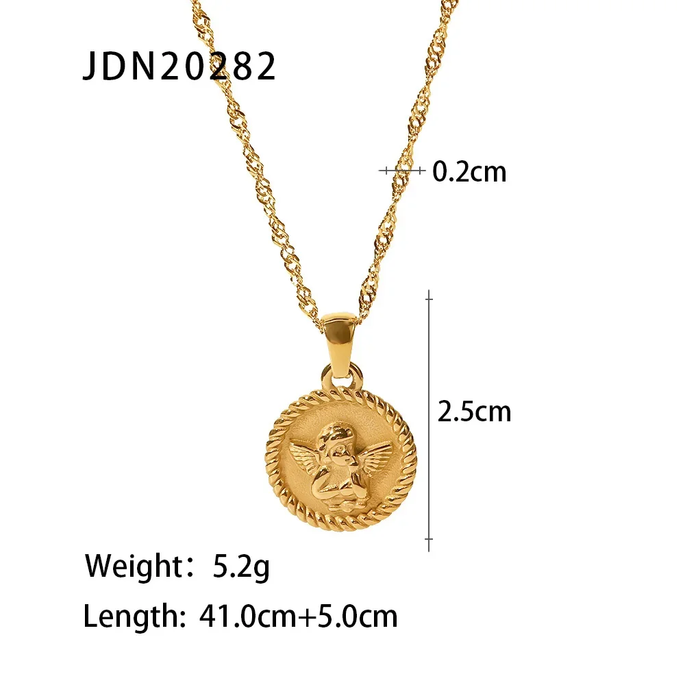 Colar Com Pingente De Anjo Em Aço Inoxidável 316l, Acessório Redondo Banhado A Ouro, Ideal Para Presente.