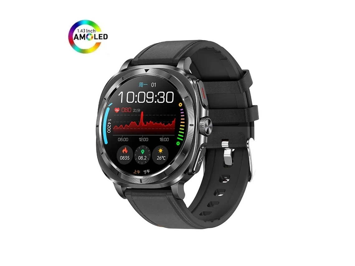Relógio inteligente Bestvite ET492 AMOLED com Bluetooth, chamadas, NFC e detecção de humor (preto)