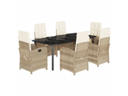 Maison Exclusive - 7 Pcs Conjunto De Jantar P/ Jardim Com Almofadões Vime Pe Bege