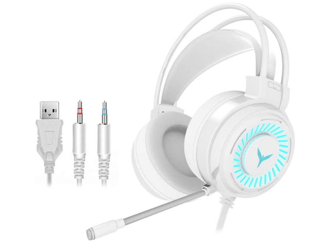 Fone Jogo G58 com Fio JIAPEI, Estéreo, Microfone, Luz Led, Para Pc/Laptop, Branco