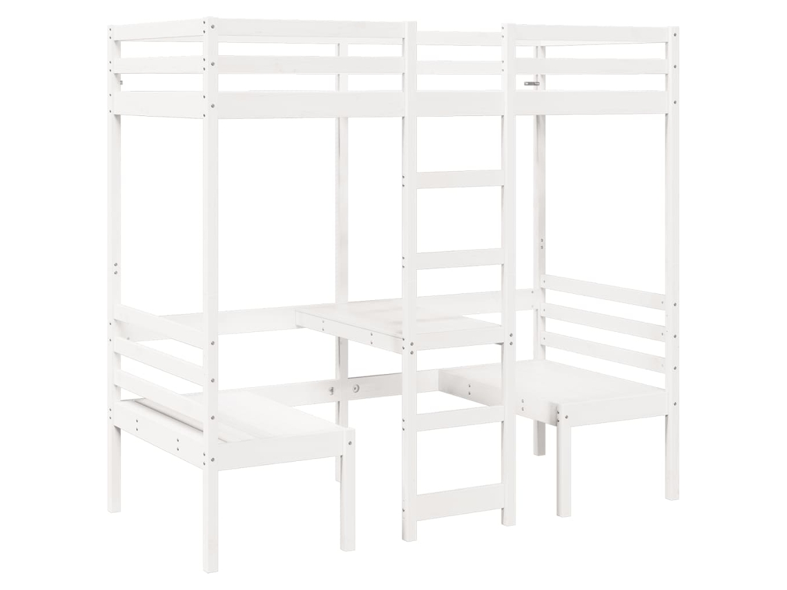 Cama Alta com Secretária e Cadeiras Pinho Maciço Branco MAISON EXCLUSIVE (75x190 cm)