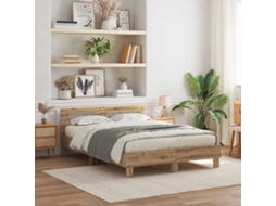 Vidaxl Estrutura Da Cama Com Fitas Led Carvalho Artesanal 140 X 190 Cm